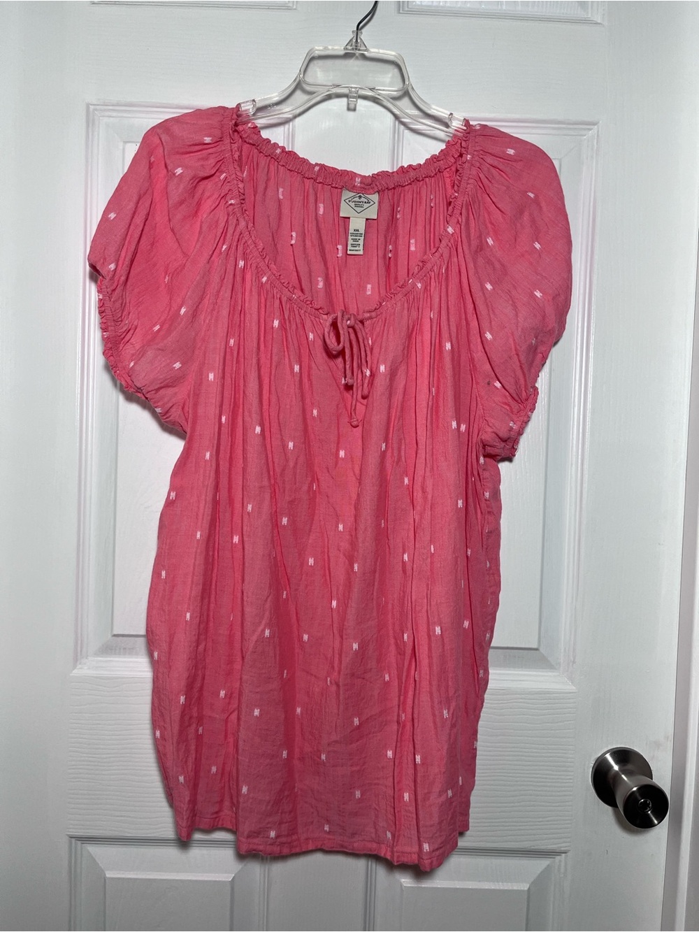St. John's Bay Coral Peasant Blouse with Tie Neck